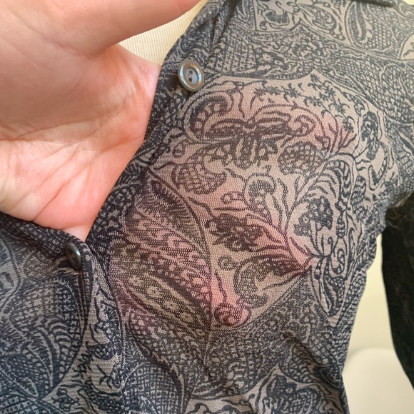 Sheer mesh paisley button up top/blouse in taupe - size medium - Picture 2 of 4